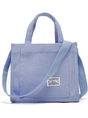 Niction Light Blue Corduroy Tote Bag with Adjustable Strap